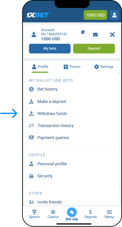 Desktop withdrawal - 1xBet Casino Somalia