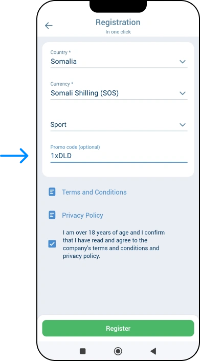 How to enter promo code in 1xBet app - Android app - 1xBet Casino Somalia