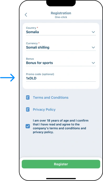 How to enter promo code in 1xBet app - iOS app - 1xBet Casino Somalia