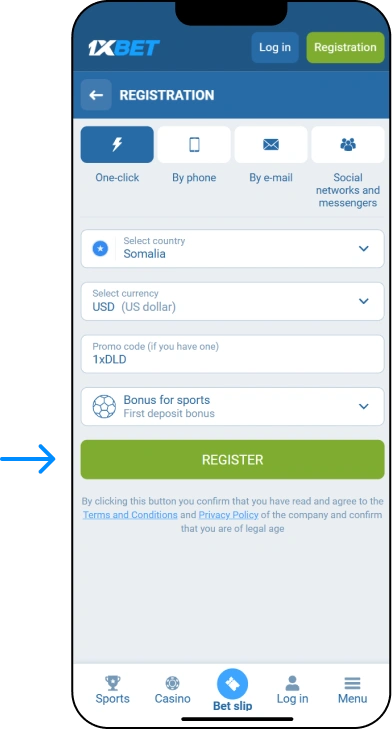 How to register a 1xBet account - 1xBet Casino Somalia