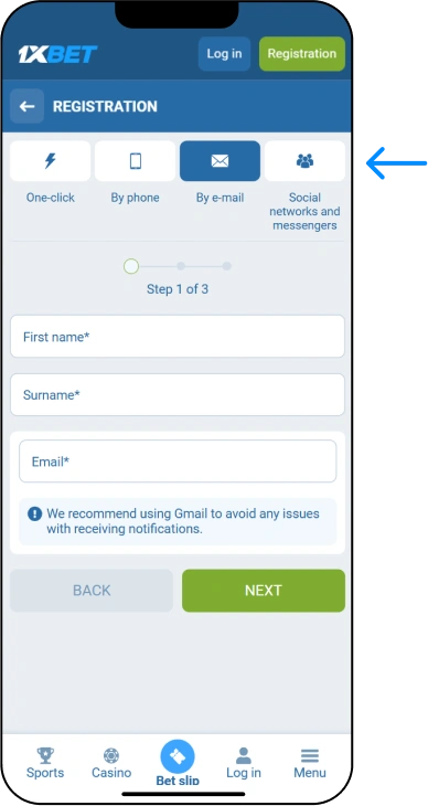 Registration - By Email - 1xBet Casino Somalia
