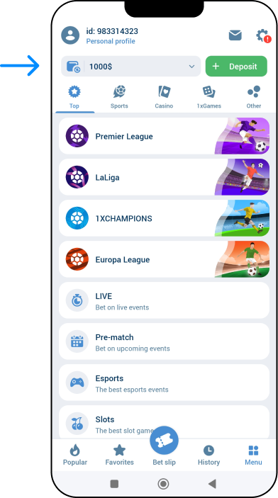 Withdrawal via mobile app - 1xBet Casino Somalia